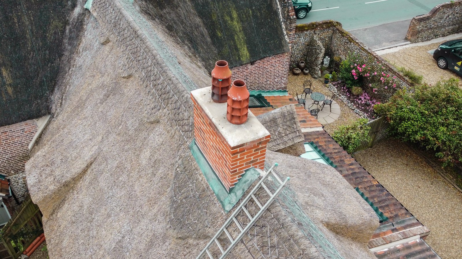 Aerial view of a chimney on a Norfolk property
