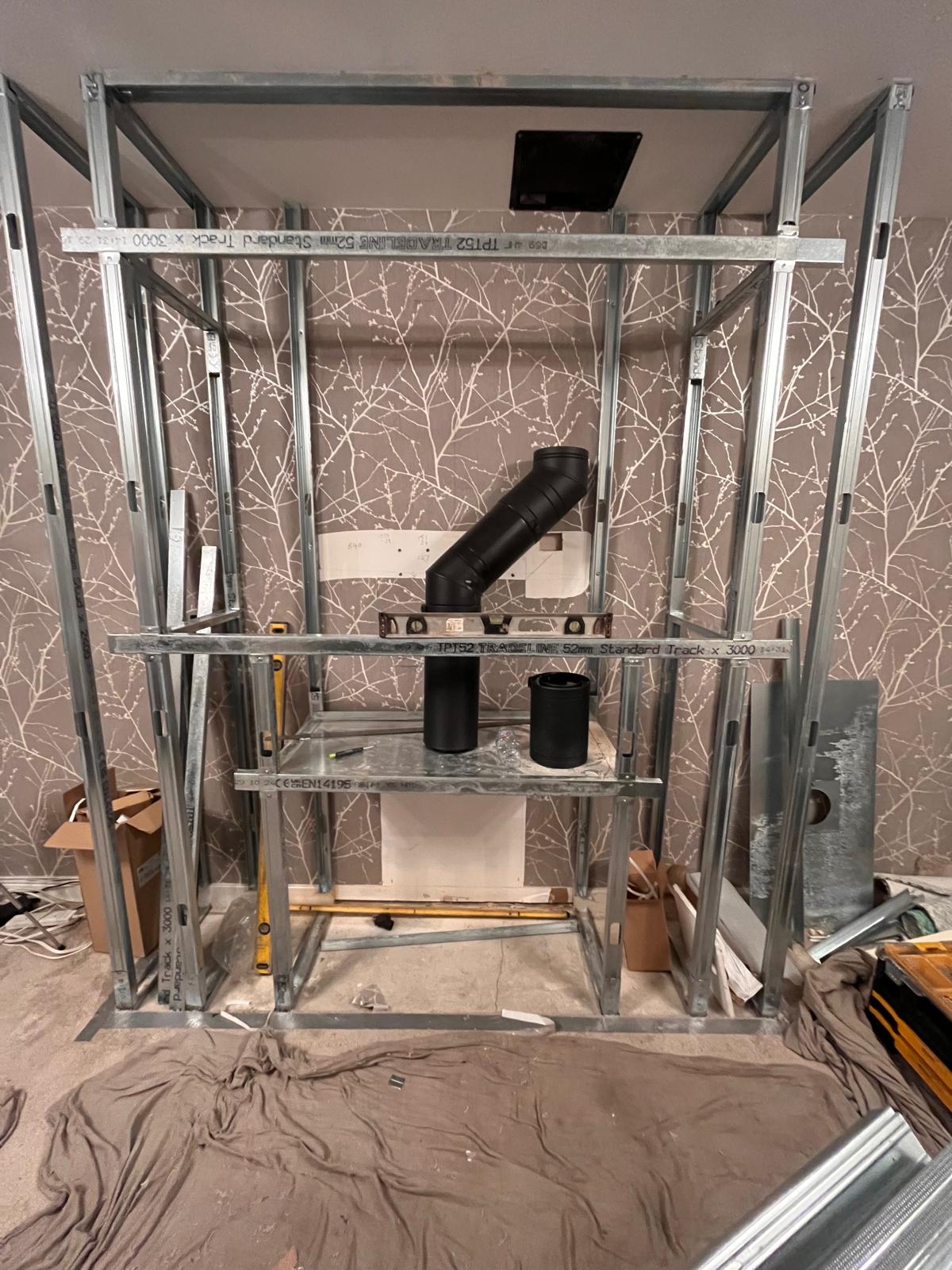 Steelwork lintel frame during woodburner installation — Watmore's Woodburners, Norfolk