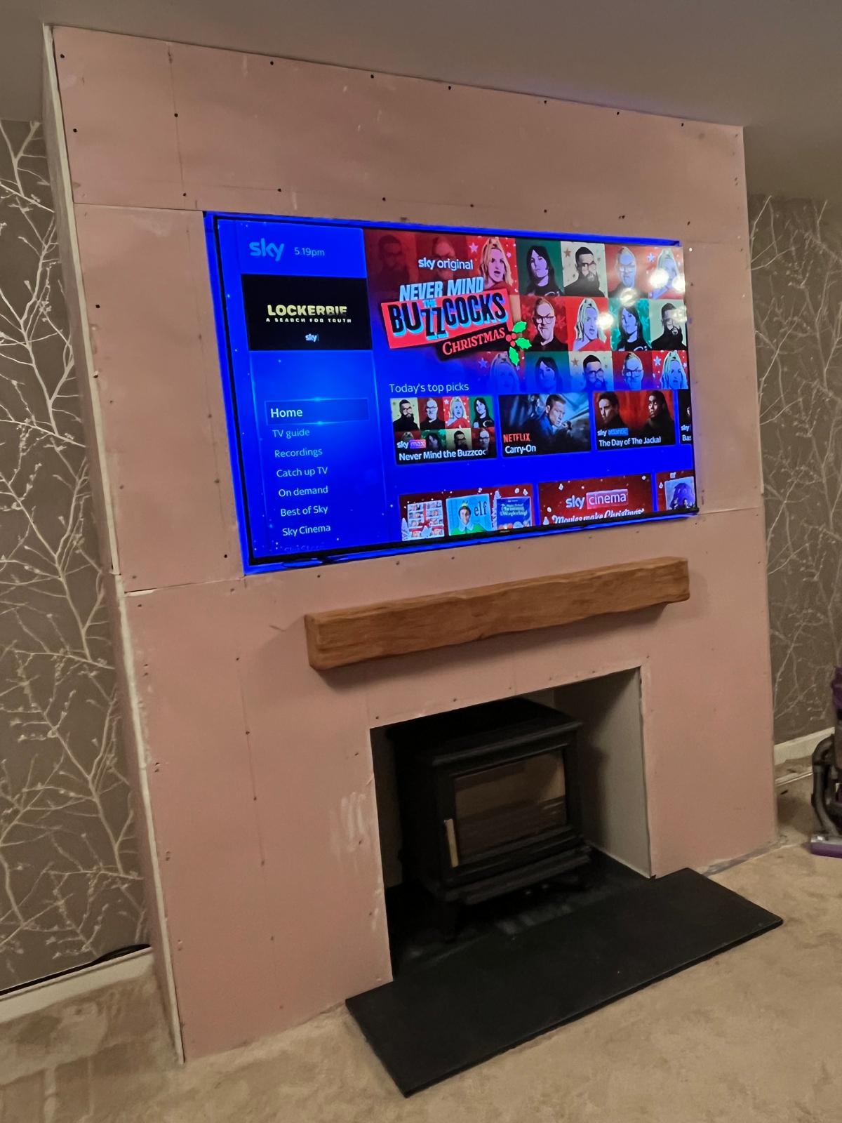 Steelwork frame and fireplace preparation in progress — Norfolk stove installation